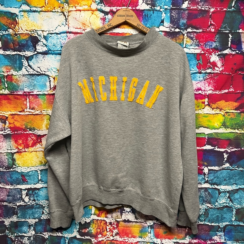 Vintage Michigan Crewneck Sweatshirt L 90s Grey